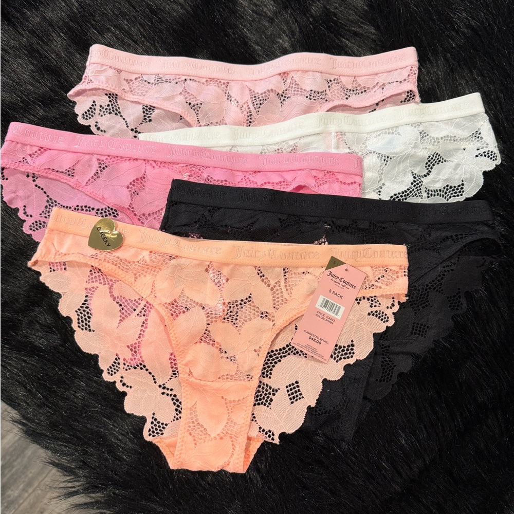 Juicy Couture Lace Panties Set in Peach and Black
